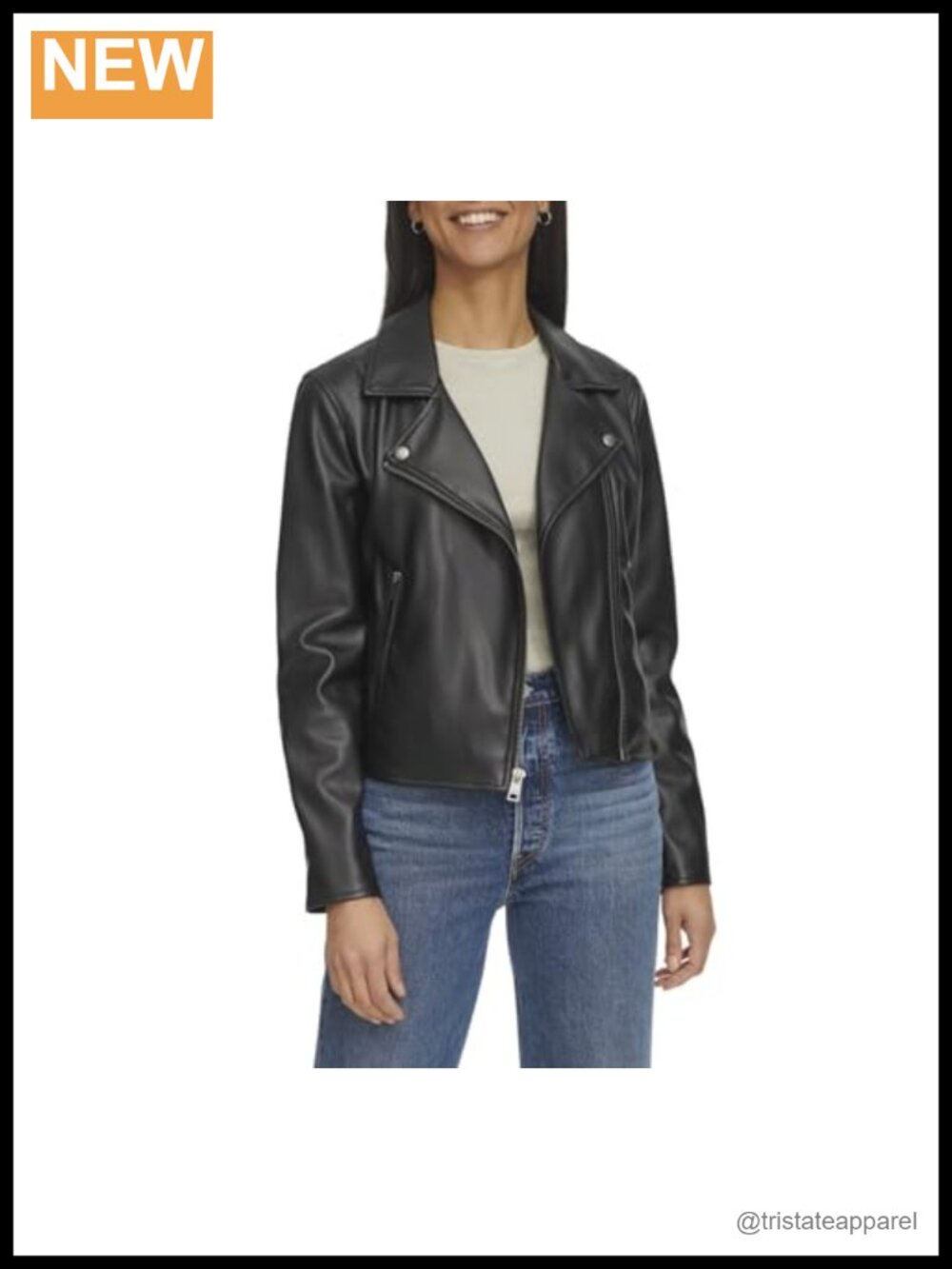 Women's Faux Leather Moto Jacket with Asymmetrical Zipper